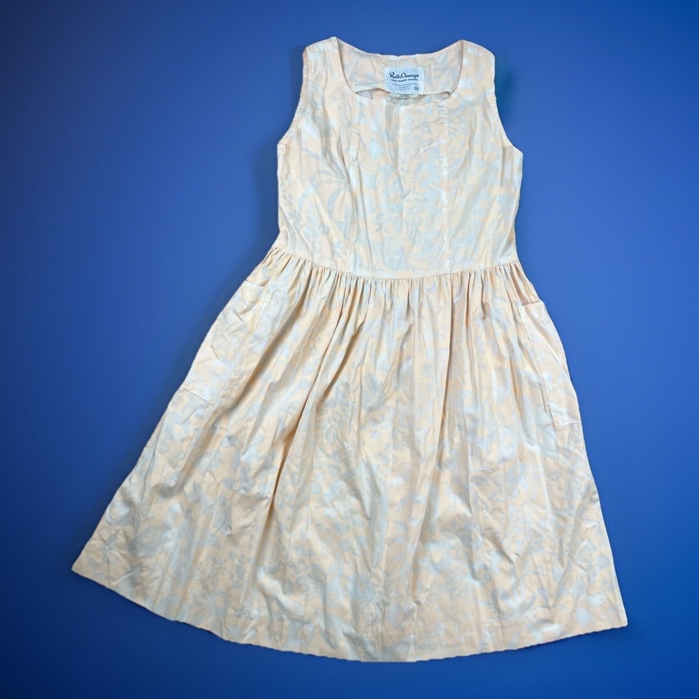 Vtg 60s Ruth Clarage Hawaiian Maxi Dress Medium Pink White Tropical Hand Print